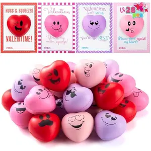 28 Pcs Valentines Day Heart Shape Stress Ball with Cards Stress Relief Fidget Toy for Valentine Party Favors, Classroom Prize Supplies, Valentines Greeting Cards, Valentine Exchange Gifts