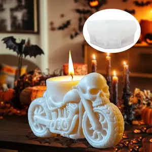 Skull Motorcycle Design Embossed Candle Mold Halloween, DIY Devil Motorcycle Skull Head Wax Mould, Silicone Mold for Resin Clay Concrete Crafts Handmade Crafts