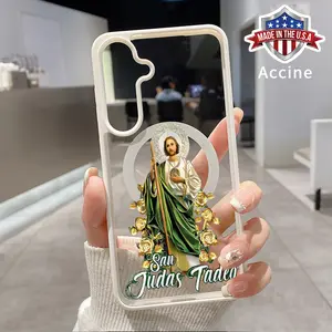 Magenetic Phone Case Compatible with Galaxy S24 Plus S25 S23 FE S22 Ultra S22+ Saint Judas Thaddeus Printed Transparent Acrylic Back TPU Edges Non-Yellowing Cover for Boy