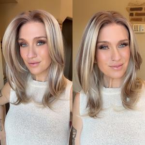 A67 by AISOM Bright Blonde Highlights 13x4 Free Part Lace Front Wig Layered Straight 17 Inches Heat Friendly Synthetic Wig for Women