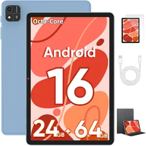 JUNINKE 10.1 Inch Android 16 Tablets with Case Pad, 30(6+24)GB+ 64GB, Octa-core Android Tablet with IPS Screen