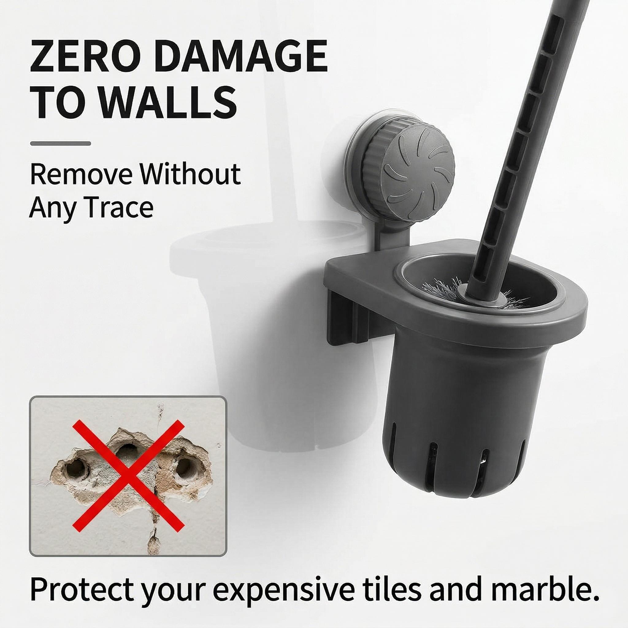 No-Drill ABS Toilet Brush with Holder, Wall-Mounted Suction Cup Toilet Scrubber, Rust-Proof, Drainable Odor-Free Bathroom Cleaning Tool