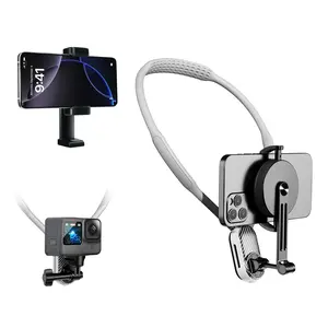 Neck Phone Holder POV/Vlog Neck Mount for Phones with Phone Clip, Hands Free Phone Neck Holder w Chest Strap Neck Selfie Mount Video Recording for iPhone Samsung Google Pixel and All Phones