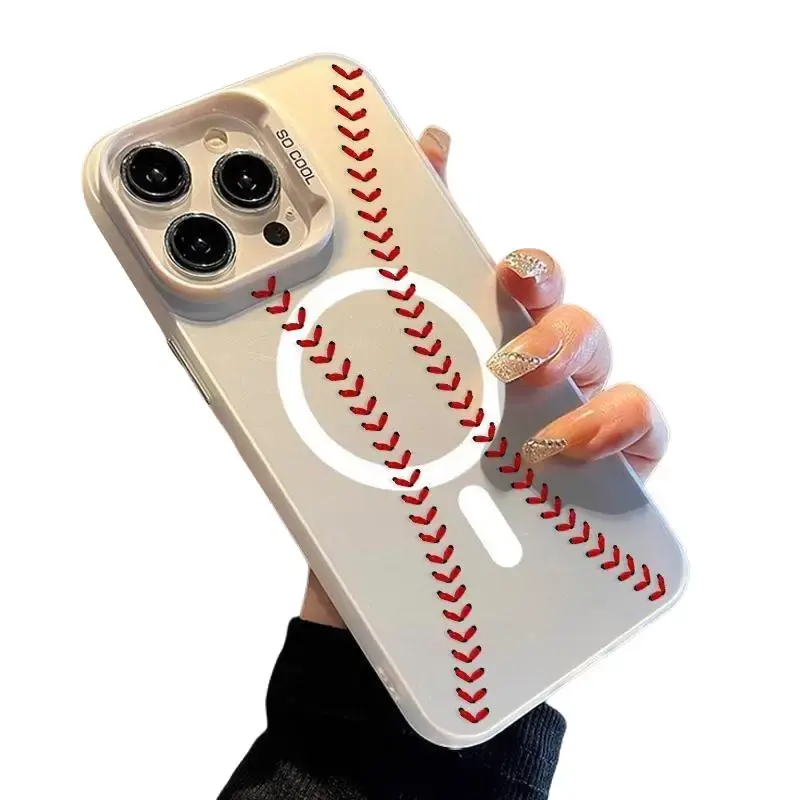 Baseball Pattern Magnetic Phone Case for iPhone Series (15,16,14 Pro Max,13,12,11,XR,XS Plus) - PC + Silicone, Shockproof Drop Protection, Durable Devices Accessories, Protector