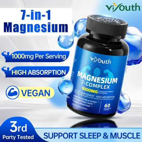 Viyouth 1000mg-in-1 Magnesium Complex Supplement with Glycinate Citrate Malate Oxide Taurate Aspartate Orotate Vegan Capsules For Muscles,Nerves,Energy,Calming,Sleep,Cortisol,Fitness