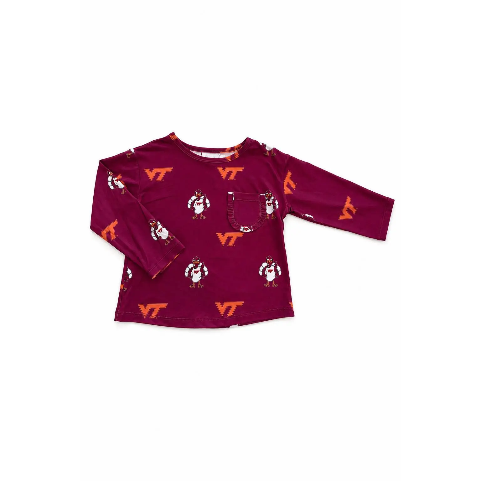 Virginia Tech Maroon Hokie L/S Ruffle Pocket Tee