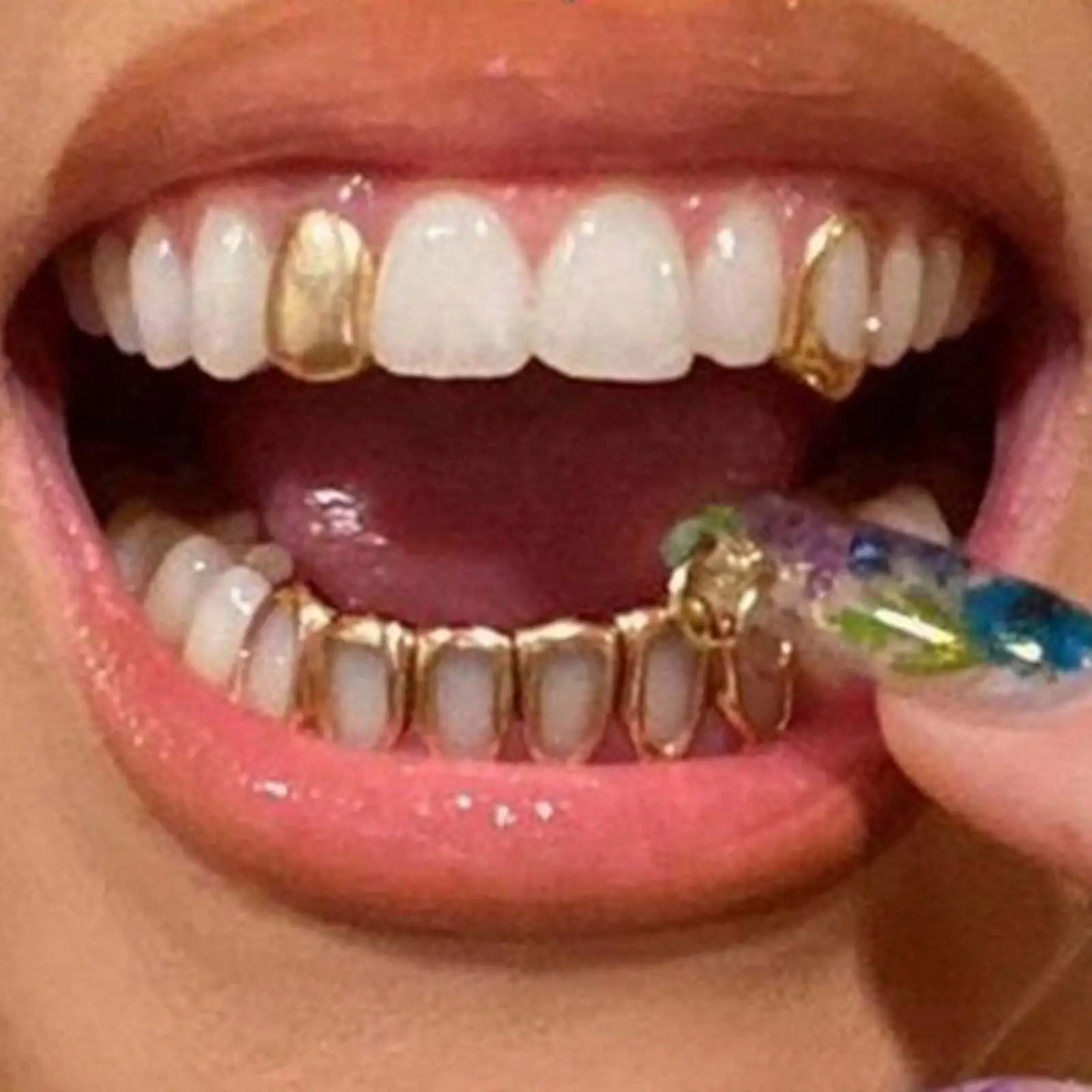 Hollow 6-Tooth Top & Bottom Grillz Set – Unisex Y2K Hip Hop Party Jewelry Gift
