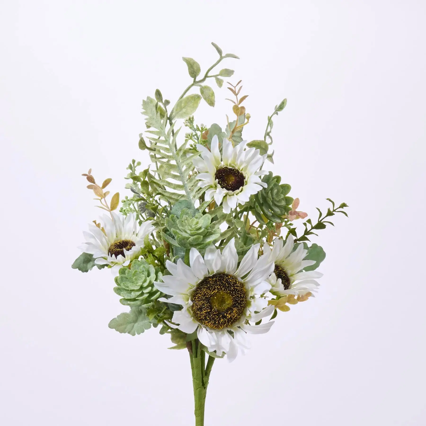 21in Faux Plant Bouquet - Cream Sunflower, Mixed Succulent, Fern Bush Spray, Mixed Blooms, Faux Greenery Artificial Flowers for Floral Decor, Room Decor, Elevated Home Artificial Flowers, Bouquet Artificial Flowers