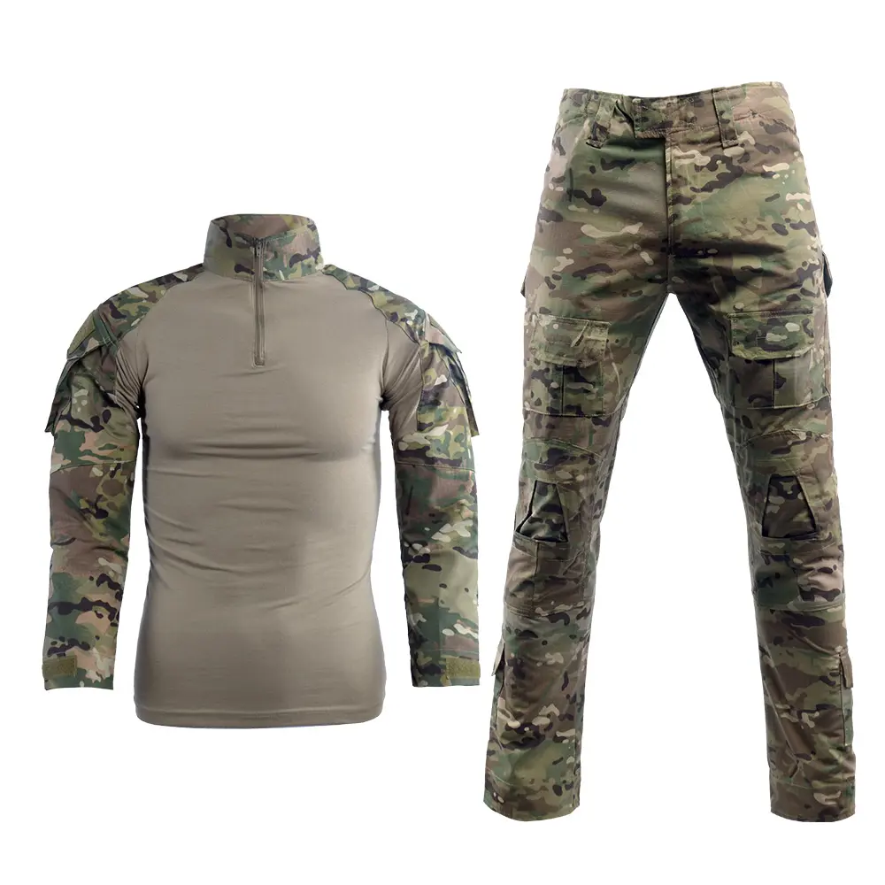 Airsoft Clothing Mens Tactical Suit Camouflage Shirt and Combat Trousers Rip-stop Military Uniforms 1/4 Zip Army Equipment War Game Army Paintball