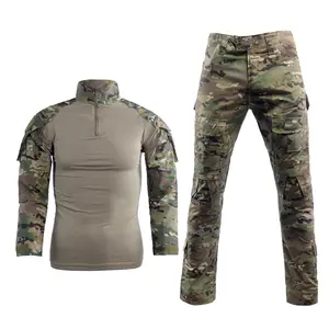 Airsoft Clothing Mens Tactical Suit Camouflage Shirt and Combat Trousers Rip-stop Military Uniforms 1/4 Zip Army Equipment War Game Army Paintball