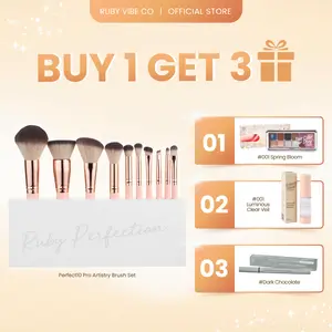 [RUBY VIBE CO][FREE GIFT] Perfect 10 Pro Artistry Brush Set, 10-Piece Full-Face Makeup Brushes for Foundation Concealer Eye & Lip Application Essential Tools