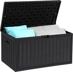 DWVO 90 Gallon Large Deck Box with Side Handles, Outdoor Double-Wall Storage for Patio Furniture Cushions, Garden Pool Accessories, Water Resistant & Lockable