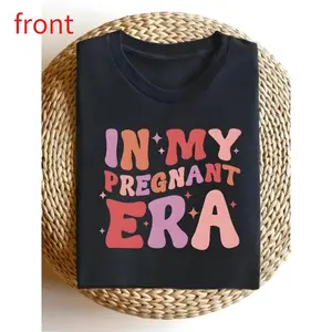 1Pc In My Pregnant Era T-Shirt - 100% Cotton Crew Neck Tee, Casual Street Style, All-Season Short Sleeve Top With Heat Transfer Print, Loose Fit Flared Hem, Pullover For Adults