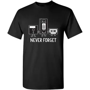 Old School Retro T-Shirt Men's Comfort Fit Cotton Top with "Never Forget" Cassette & VHS Design Perfect Gift for Retro Lovers