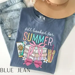 All Booked For Summer Comfort Colors T-Shirt, Bookish Summer Tee, Bookworm Gift, Teacher Shirt, Summer Reading, Booktrovert, Librarian Shirt