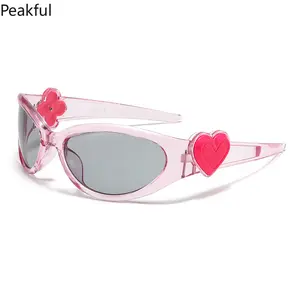 Cute 3D Heart Flower Pink Sunglasses, Popular Y2K Transparent Cat Eye Party Shades, Trendy UV-Protective Retro Sporty Eyewear, eye-catching charm details & comfy all-day fit, great for pool parties, summer gatherings, festival outfits