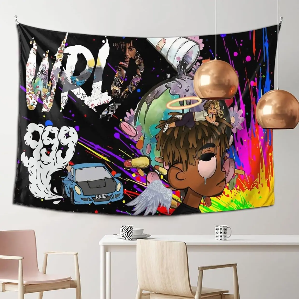 $8 J.Wrld Rapper Tapestry - 3x5ft Large Size Rectangular Home Textile, Vibrant Print Indoor Wall Hanging Home Decor for Bedroom Dorm Banner