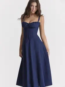 In 2025, a popular summer foreign trade commuting dress for women on Amazon. It has an elegant temperament, solid color, a fashionable and high-end style, and is a halterneck dress.
