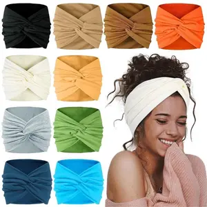 Solid Color Hair Band, 10pcs/set Boho Style Wide Band Hair Tie, Casual Versatile Hair Accessories for Women & Girls, Minimalist Headwear Suitable for Thick Hair, Headband for Camping, Knotted Headband, Elastic Headbands