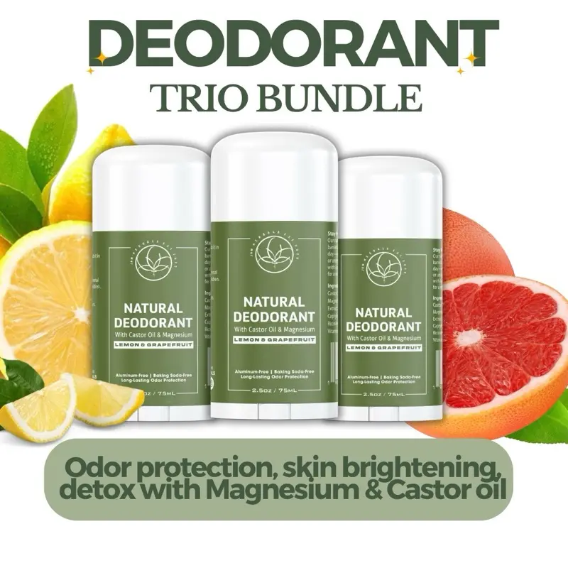Trio Bundle: Baking Soda-Free Natural Deodorants for Teens - Castor Oil & Magnesium, Shea-Infused, Clean, Moisturizing Scented Grapefruit Lemon, Sensitive/Eczema Body Care, Anti-Odour Protection