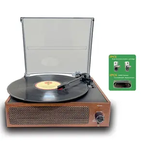 Vinyl Record Player, in audio wireless， 2 pieces Turntable cartridge ，2 Pieces Turntable Belt turntable belts ，Turntable Vinyl， Record Player with Speakers,3-Speed, Stereo speakers，Earphone Jack, RCA line-out，Vintage Design Turntable, walnut