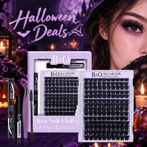 【Exclusive】B&Q Evil Lash DIY Cluster Cosmetic False Eyelashes Set - 300D Kit, 200D D-Curl, Dramatic, Ultra-Soft Thick Volume Individual, Waterproof Long-Lasting Salon-Grade Eyelash Extension for Adults #Familyfun #Halloween