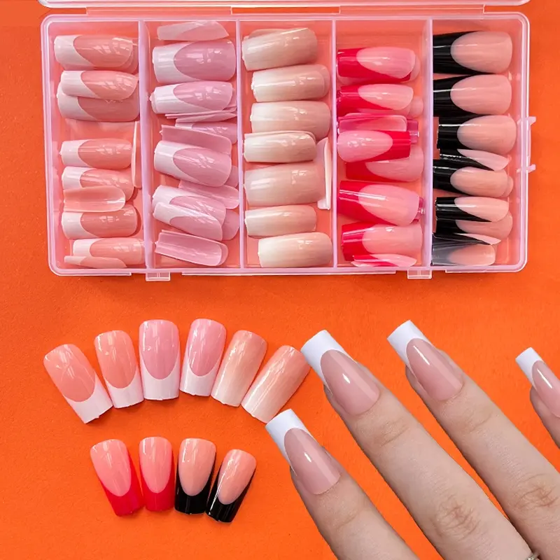 120Pcs White French Tip Press on Nails Medium Square Fake Nails, Decorative Nails French Tip Nails Press Ons 5 Color Soft Gel False Nail Tips Full Cover Artificial Nail for Women Manicure, for Everyday, Christmas & New Year Wear, Nail Set