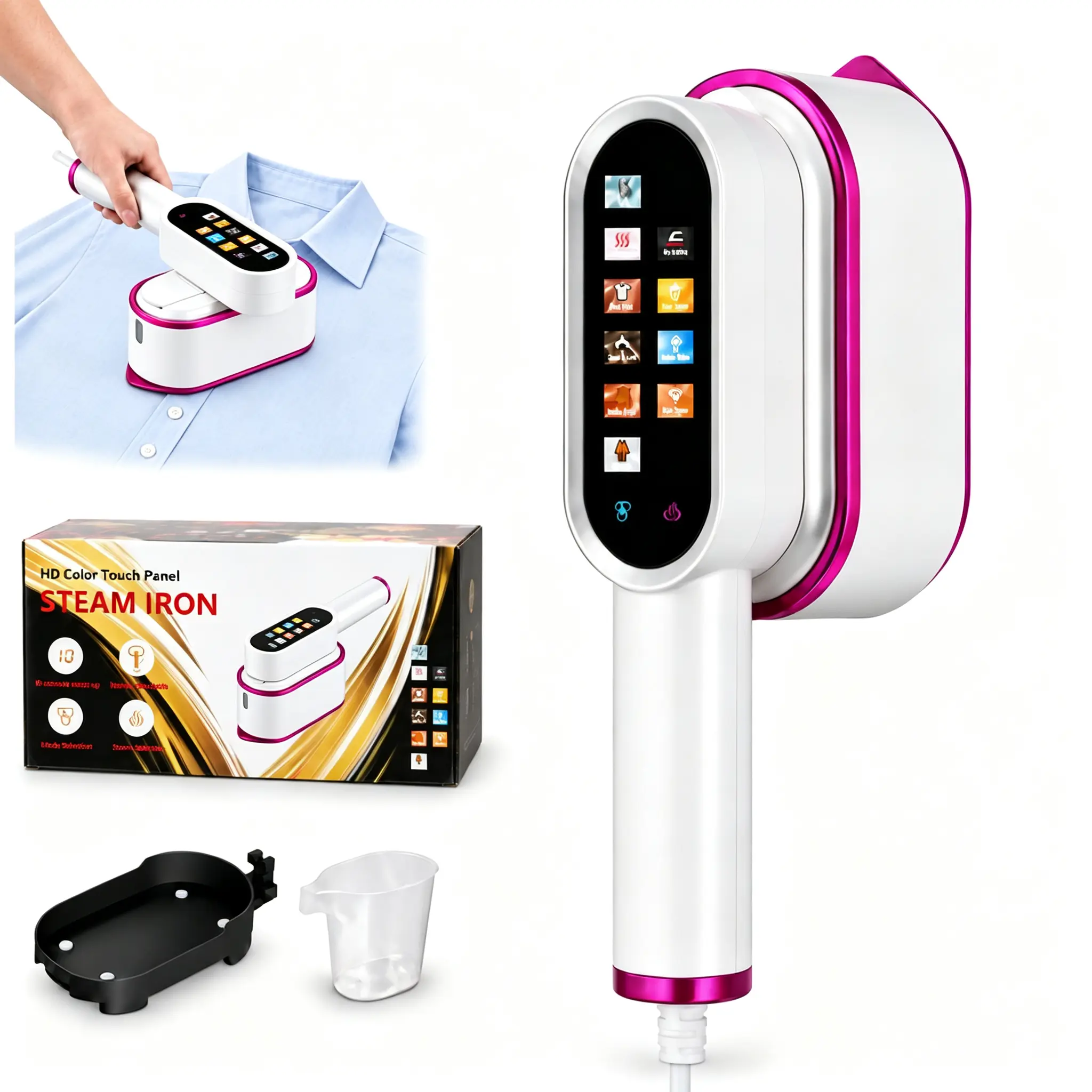 2026 Handheld Garment Steamer - 2-in-1 Iron with 90° Rotatable Handle,15s Fast Heat Up, Large Panel, 10 Modes with LED Display,  Fast Heating, 90° Swivel Handle, Travel Stuff 110V Wide Voltage, Portable Travel Steamer for Global Travel, Back to School Use