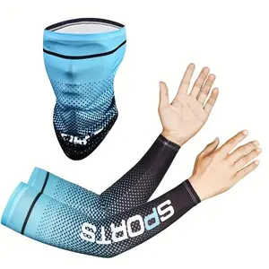 3-Piece Gradient Ice Silk Sun Protection Arm Sleeves and Face Mask Set, UV Protection, Breathable Fabric for Outdoor Sports, Cooling Arm Sleeves Suitable for Cycling and Fishing, Outdoor Versatility