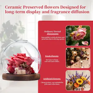 Ceramic Preserved Rose in Glass Dome - Red Eternal Rose with Ceramic Stone Essential Oil Diffuser - Long-Lasting Fragrance for Home Décor & Aromatherapy - Luxury Gift for Her