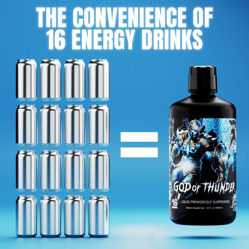 God of Thunder Liquid Pre Workout EXTREME – Centurion Labz High Stim Drink, 16 Servings - Fast Absorbing Liquid Glycerol Formula with Citrulline, Beta Alanine, 300mg Caffeine, Alpha GPC, Synephrine & S7 Superfood Blend – Energy, Pumps & Power