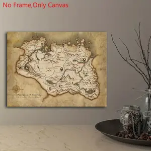 1 Piece/Set Frameless Canvas Painting Print Poster,Classic Fantasy Art,Retro Parchment Style,The Elder Scrolls,Skyrim Anthology Map,Perfect Gift for Video Game Lovers,Ideal Gift for Bedroom,Office,Living Room,Dormitory Corridor,Wall Decoration,Room Decor
