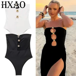 HXAO Sexy Tops Bodysuit Women Off Shoulder Tight White Black Bodysuit Strapless Cut Out Slimming Bodysuit Backless Swimsuit