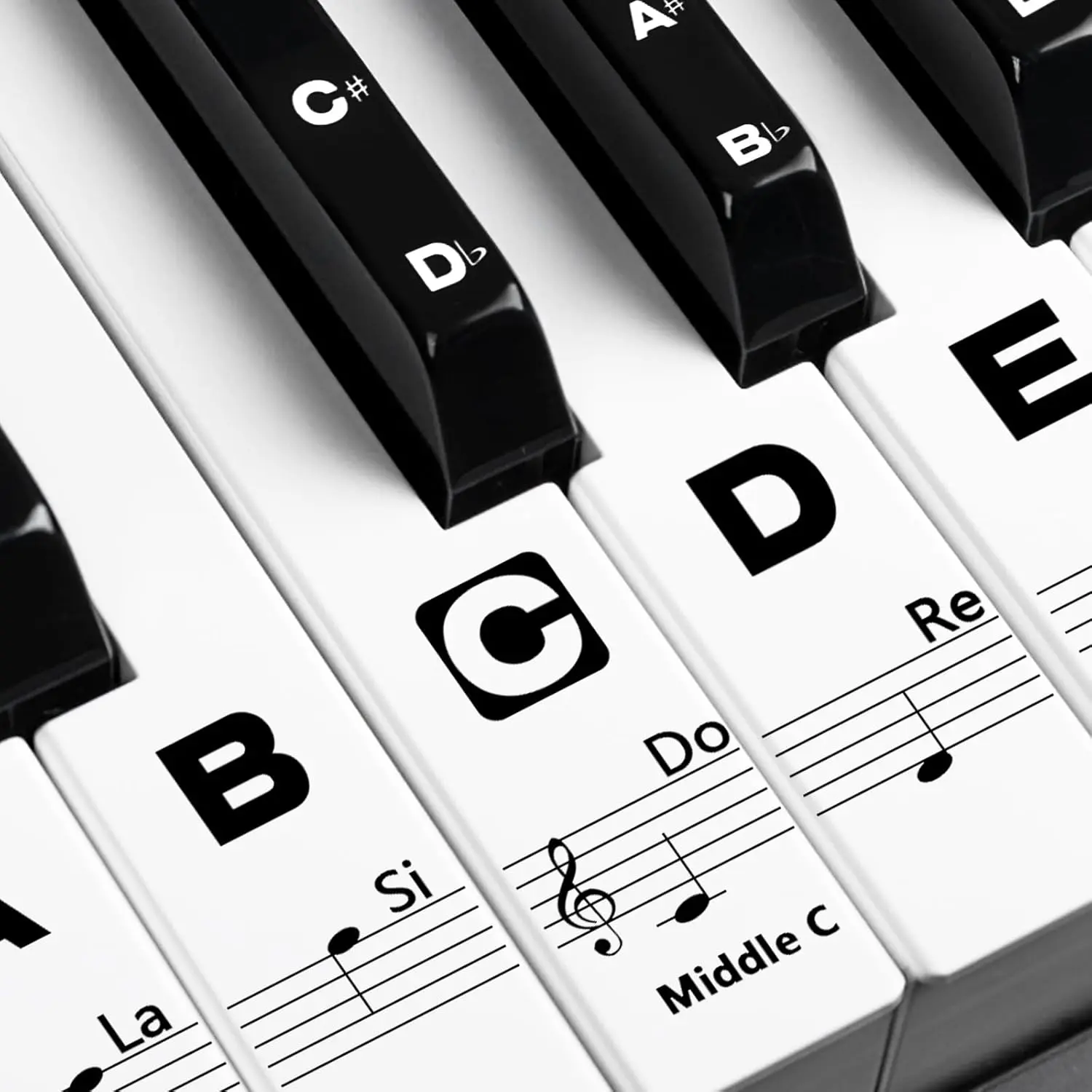 Piano Keyboard Stickers for Beginners Removable Piano Stickers for  88/61/54/49/37, Black Larger Letter Key Note Guides for Learning Piano, Upgraded with Solfege