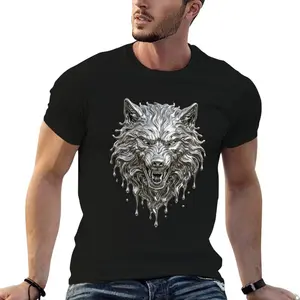 3D Realistic Silver Chrome Wolf Graphic Tee - Futuristic Liquid Metal Streetwear T-Shirt - US Local Shipping