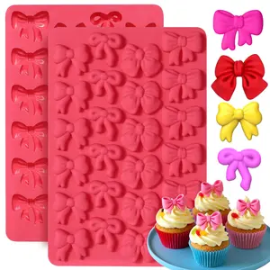 Bow Chocolate Silicone Molds, 2 Pack 48 Cavities Mini Bows Sugar Candy Molds Bowknot Cake Pop Mold DIY Cupcake Toppers Cake Decorating for Birthday Wedding Party