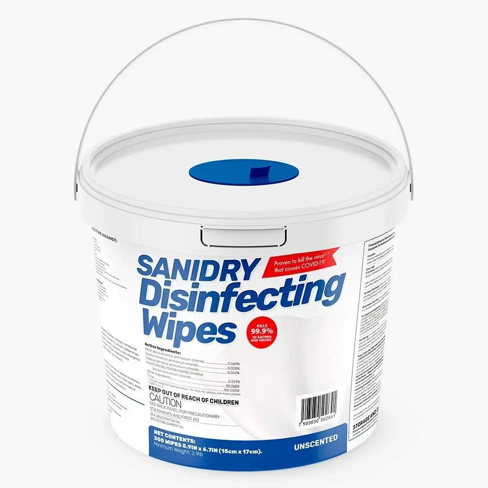 SANIDRY Antimicrobial Household Multi-Surface Cleaning Wipes - Unscented, Non-Abrasive, Super Moist, 300 Count, White - Ideal for Schools, Cars, Cold and Flu Control