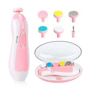 Baby Nail File Clippers Electric: Baby Nail Trimmer Electric Kit Fingernails Toes Care Manicure 6-in-1 Set with LED Light Safe for Newborn Kids