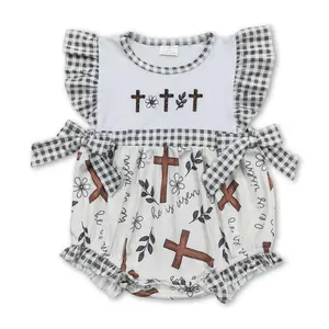 Easter embroidered cross Girls Baby Romper Easter embroidered cross Girls Baby Romper
