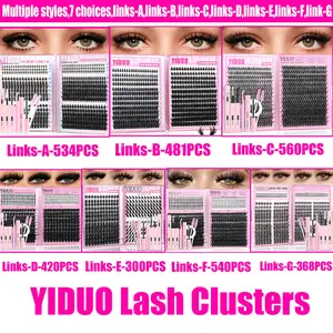 YIDUO 4-6 Styles Eyelash Cluster Kit Bottom/Spiky/40D-300D Volume Lash Clusters Kit 5-20mm Volume D-Curly Eyelash Extensions Kit with Lash Bond and Seal Tweezers Remover Eyelash Brush Eyelash Glue Tweezers DIY at Home Easily