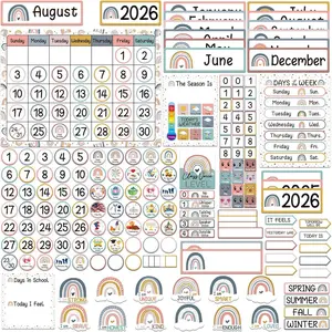 Boho Rainbow Calendar Bulletin Board Set with Seasons, Festival, Weather and Days of The Week for Classroom  Decoration Supplies