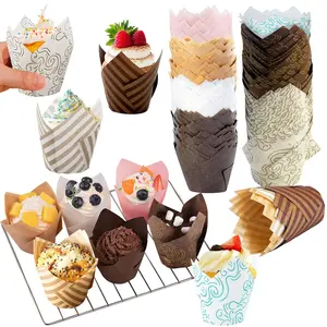 Geometric Pattern Cupcake Paper Cup (50pcs), Muffin Cup, Greaseproof Paper Cupcake Liner, Bakeware, Baking Supplies for Home Kitchen