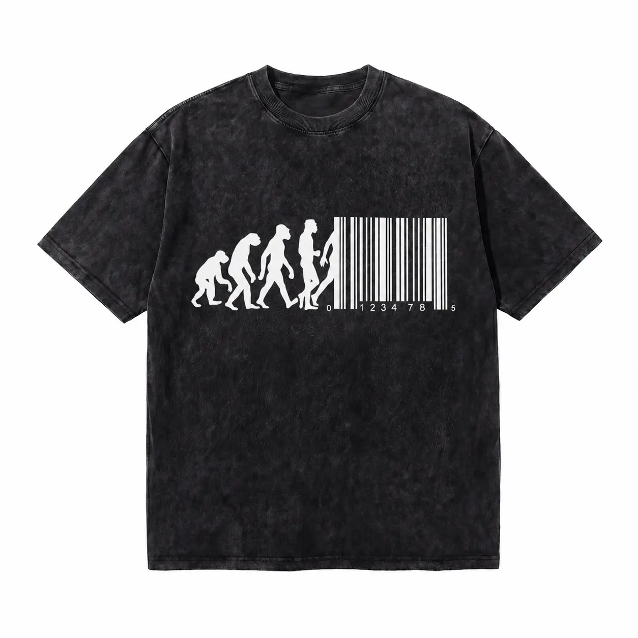 LAWLESSROW Human Evolution To Barcode Anti-Consumerism Vintage Acid Wash Tee
