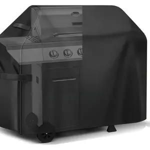 58-Inch Durable Ripstop Grill Cover, Waterproof and UV Resistant for Outdoor Use, Black BBQ Protector with Adjustable Hem Cord