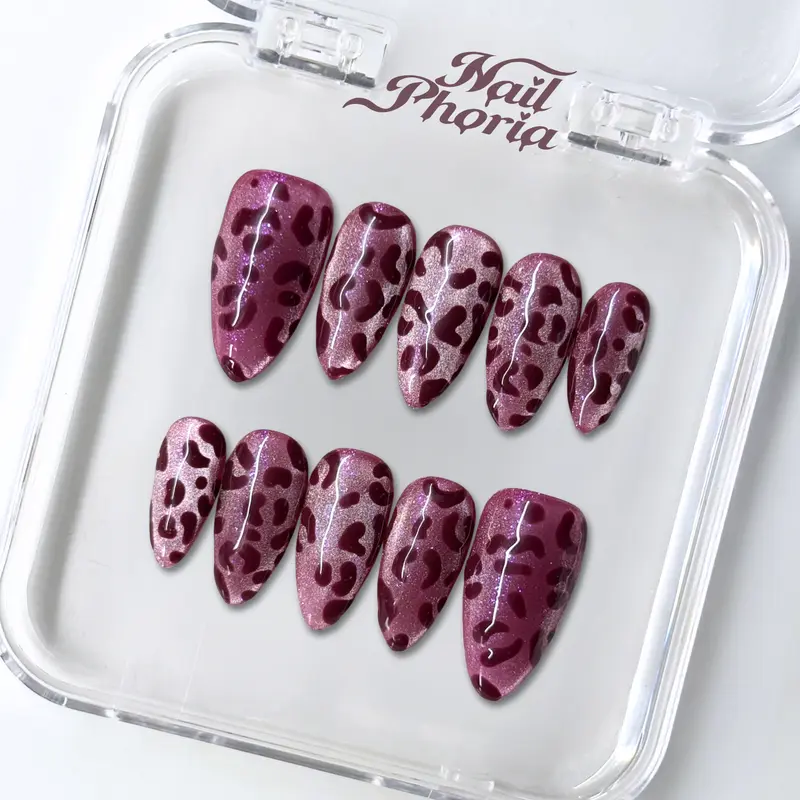 NailPhoria PINK LEOPARD -SUMMER Handmade Press-On Nails | Reusable, Salon-Quality, Long-Lasting, Glossy Design