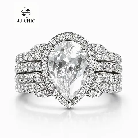 JJ CHIC 5CT Pear Cut Halo Engagement Ring for Women Wedding Promise Ring with Elegant Design and Sparkling Diamonds