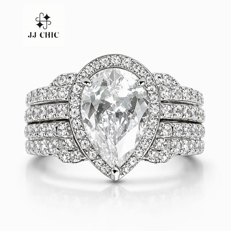 JJ CHIC 5CT Pear Cut Halo Engagement Ring for Women Wedding Promise Ring with Elegant Design and Sparkling Diamonds