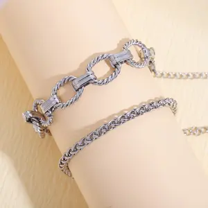 2-piece set of Figaro & Cuban chain stainless steel bracelets, double-layer stackable set.Simple design, resistant to discoloration, suitable for daily wear, holidays, and vacations.A gift suitable for both men and women autumn rapper link earring jade