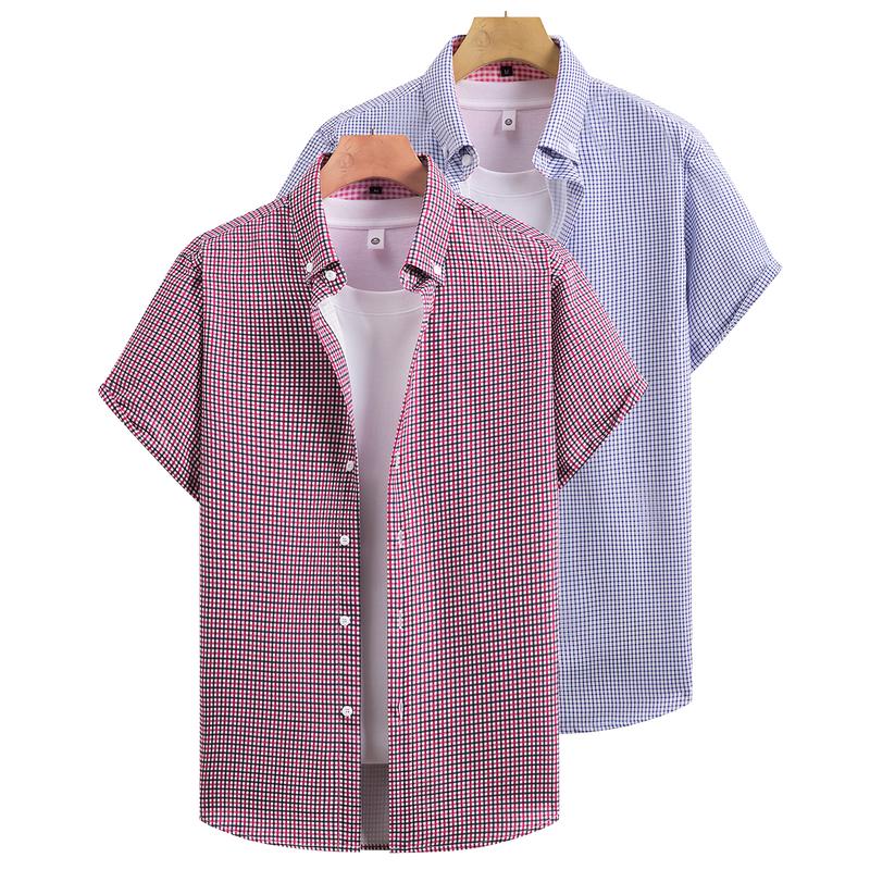 2 Pieces Men's Short Sleeve Plaid Buttoned Shirts, Casual Style, Suitable for Outdoor Activities, Beach, and Leisure Wear