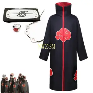 Anime Naruto Akatsuki Cosplay Ninja Costume Uchiha Itachi Red Cloud Cloak Robe Cloak Headband Props Halloween Clothes